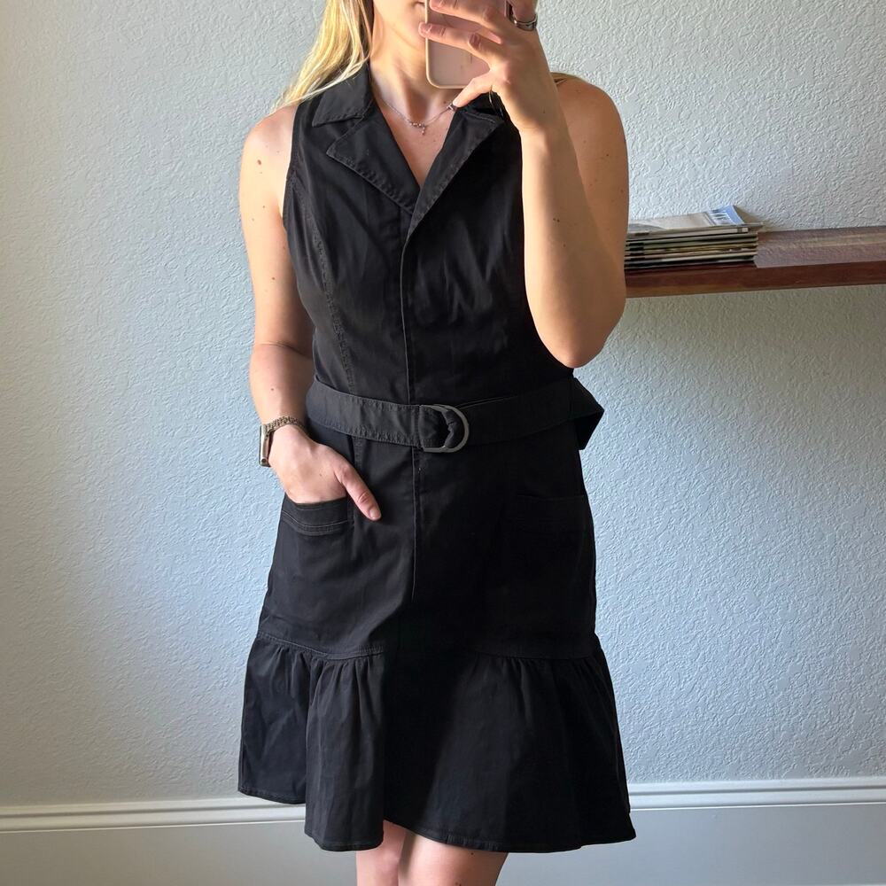 NWT White House Black Market Utility Flounce Dress Black Belted S